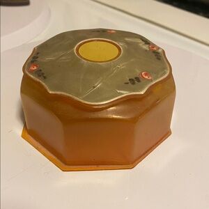 Vintage Art Deco Amber Celluloid Hair Keeper Receiver Vanity Pin Box